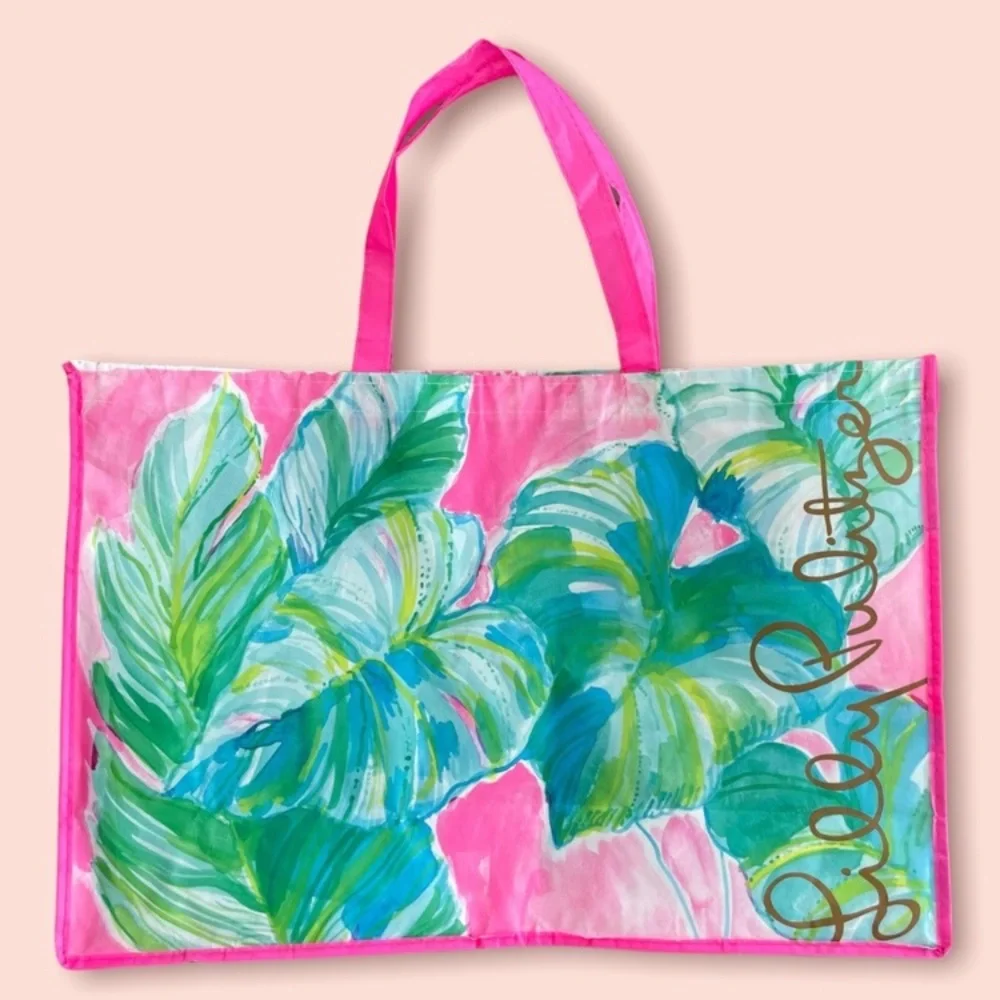 Nwot Lilly Pulitzer Pink/Green Palm Leaves Reusable Tote Bag